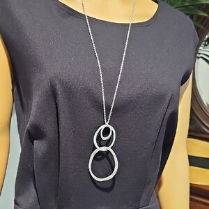 Canvas Silver Textured Double Hoop Pendant Necklace